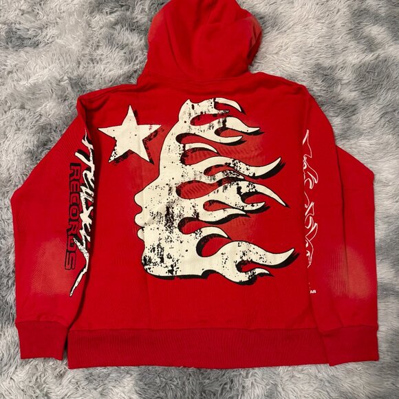 Hellstar Records Red Flames Hoodie Men’s Size Large - Picture 3 of 3